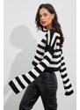 Cool & Sexy Women's Ecru-Black Spanish Sleeve Openwork Knitwear Short Blouse YV109