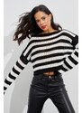 Cool & Sexy Women's Ecru-Black Spanish Sleeve Openwork Knitwear Short Blouse YV109