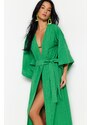 Trendyol Green Belted Maxi Woven Linen Look Kimono & Kaftan