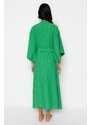 Trendyol Green Belted Maxi Woven Linen Look Kimono & Kaftan