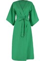 Trendyol Green Belted Maxi Woven Linen Look Kimono & Kaftan