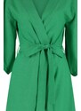 Trendyol Green Belted Maxi Woven Linen Look Kimono & Kaftan