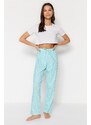 Trendyol Light Blue Floral Knitted Cotton Pajamas Bottoms