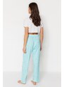 Trendyol Light Blue Floral Knitted Cotton Pajamas Bottoms