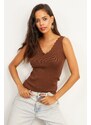 Cool & Sexy Women's Brown Ladder Collar Knitwear Blouse YV83