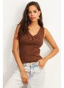 Cool & Sexy Women's Brown Ladder Collar Knitwear Blouse YV83