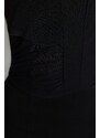 Trendyol Black Tulle Detailed Fitted Crop Square Neck Crepe Knitted Bustier