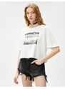 Koton Crop T-Shirt Printed Crew Neck Short Sleeve Cotton