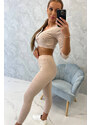 Kesi Žebrovaný crop top set světle béžový