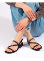W. POTOCKI Designové dámské černé sandály bez podpatku