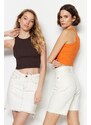 Trendyol Brown-Orange 2-Pack Fitted Crop, Corduroy, Stretchy Knit Undershirt