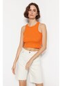 Trendyol Brown-Orange 2-Pack Fitted Crop, Corduroy, Stretchy Knit Undershirt