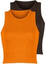 Trendyol Brown-Orange 2-Pack Fitted Crop, Corduroy, Stretchy Knit Undershirt