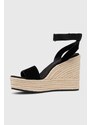 Semišové sandály Calvin Klein Jeans WEDGE SANDAL SU CON MG BTW dámské, černá barva, na platformě, YW0YW01026