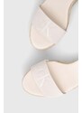 Semišové sandály Calvin Klein Jeans WEDGE SANDAL SU CON MG BTW dámské, béžová barva, na platformě, YW0YW01026