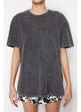 Trendyol Anthracite 100% Cotton Faded Effect Boyfriend/Wide Fit Crew Neck Knitted T-Shirt