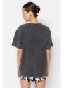 Trendyol Anthracite 100% Cotton Faded Effect Boyfriend/Wide Fit Crew Neck Knitted T-Shirt