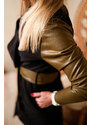 Meera Design Lehký rozevlátý kabát Gemer / Černá počesaná teplákovina /rukávy a pásek khaki eko kůže