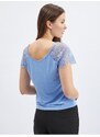 Orsay Modré dámské tričko s krajkou - Dámské