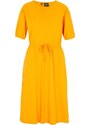 bonprix Midi bavlněné šaty s řabkováním a kapsami Oranžová