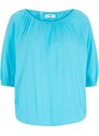bonprix Bavlněné tričko s gumou podél spodního lemu, krátký rukáv Modrá