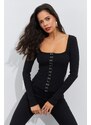 Cool & Sexy Women's Black Attached Camisole Blouse B1908