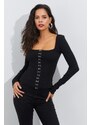 Cool & Sexy Women's Black Attached Camisole Blouse B1908