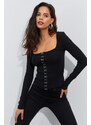 Cool & Sexy Women's Black Attached Camisole Blouse B1908