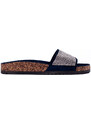 Slippers on the cork with rhinestones navy Shelvt