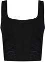 Trendyol Black Tulle Detailed Fitted Crop Square Neck Crepe Knitted Bustier