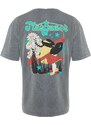 Trendyol Anthracite Relaxed/Comfortable Fit Pale Effect Mystic Printed 100% Cotton T-Shirt