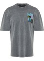 Trendyol Anthracite Relaxed Fit Crew Neck Short Sleeve Acid Wash Printed T-Shirt