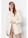 Trendyol Cream Tie Waist Belted Woven Lined Jacket