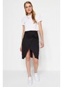 Trendyol Black Crepe Double Breasted High Waist Midi Knitted Skirt