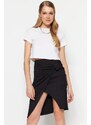 Trendyol Black Crepe Double Breasted High Waist Midi Knitted Skirt