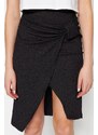 Trendyol Black Crepe Double Breasted High Waist Midi Knitted Skirt