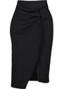 Trendyol Black Crepe Double Breasted High Waist Midi Knitted Skirt