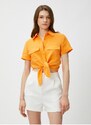 Koton Shirt Collar Plain Orange Women's Shirt 3sak60001ew