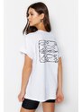 Trendyol White Printed Boyfriend/Wide Fit Knitted T-Shirt