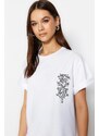 Trendyol White Printed Boyfriend/Wide Fit Knitted T-Shirt