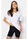 Trendyol White Printed Boyfriend/Wide Fit Knitted T-Shirt