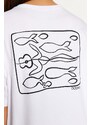 Trendyol White Printed Boyfriend/Wide Fit Knitted T-Shirt