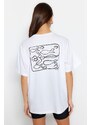 Trendyol White Printed Boyfriend/Wide Fit Knitted T-Shirt