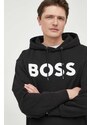 Bavlněná mikina BOSS BOSS ORANGE pánská, černá barva, s kapucí, s potiskem