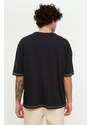 Trendyol Black Oversize/Wide Cut Crew Neck Short Sleeve Embroidered 100% Cotton T-Shirt