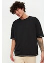 Trendyol Black Oversize/Wide Cut Crew Neck Short Sleeve Embroidered 100% Cotton T-Shirt