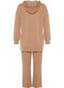 Trendyol Camel Hooded Zipper Knitted Tracksuit Set