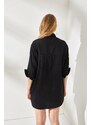 Olalook Women's Black Button Detailed Oversize Woven Shirt