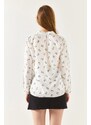 armonika Women's White Floral Pattern Long Sleeve Shirt