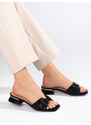Elegant women's flip-flops black with Shelvt buckle